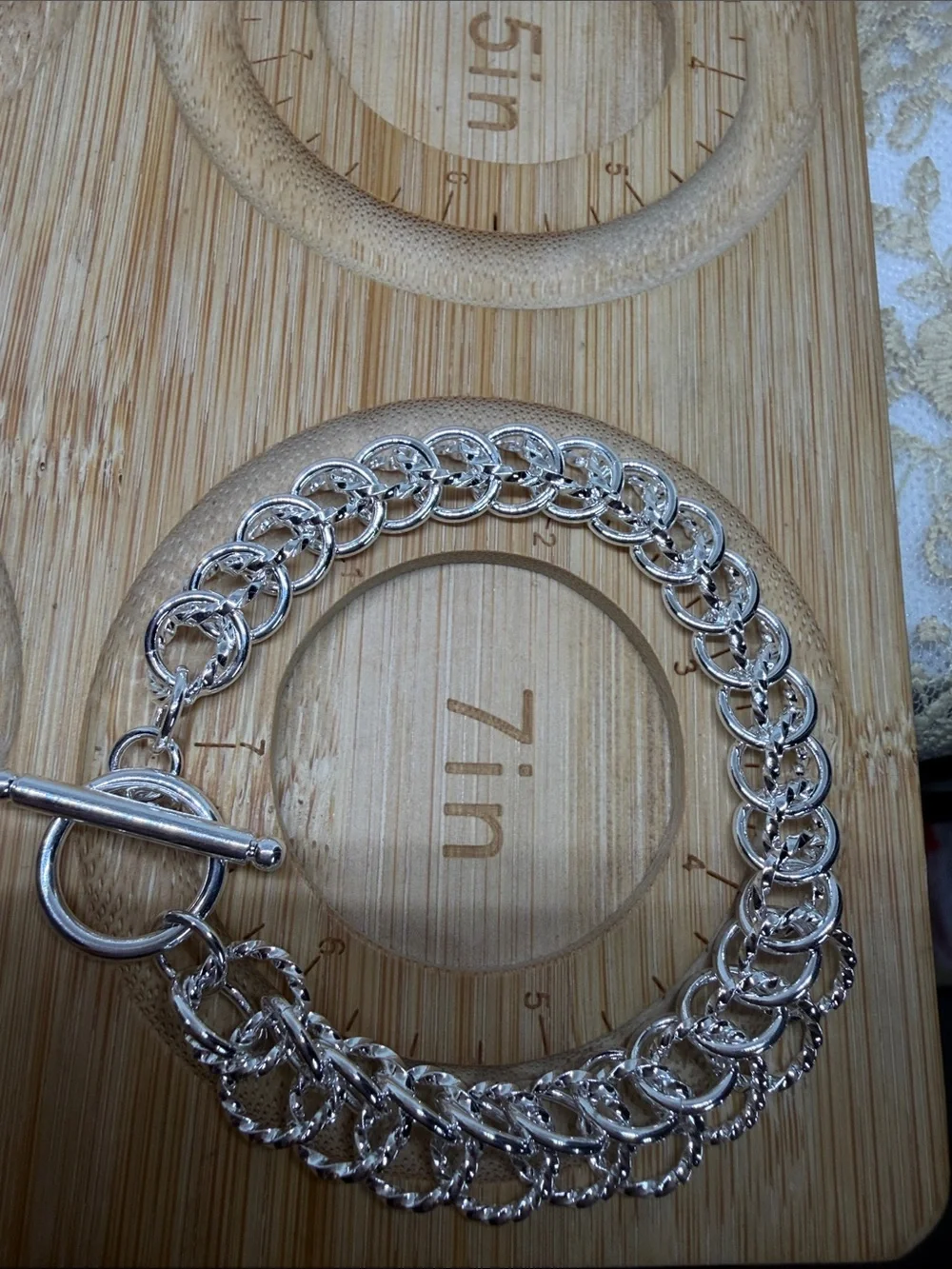 925 Sterling Silver Chainmail Toggle Bracelet Textured Links Clean Girl